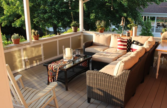 covered porch with new wicker furniture