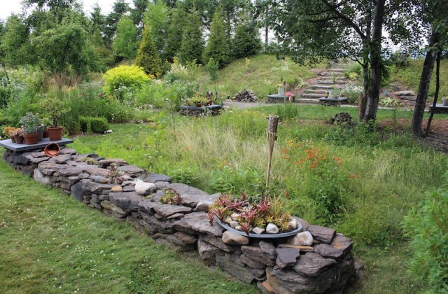 planted stone wall